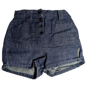 Vintage Girls Hippy Shorts 10 20W 1970's High-Waisted Indigo Denim Buttonfly